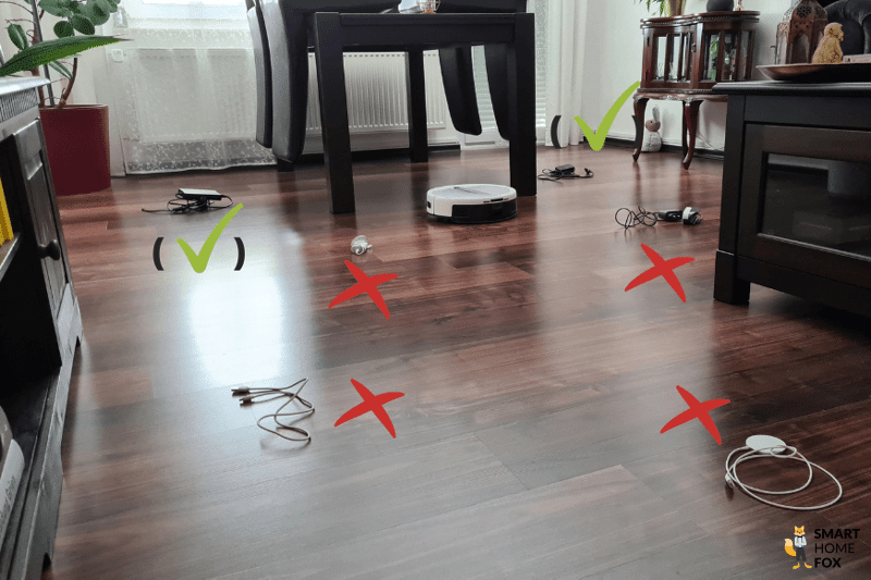 Das Ergebnis des Yeedi Cube beim Hinderniserkennungstest von Kabeln ist übersichtlich zu sehen.
